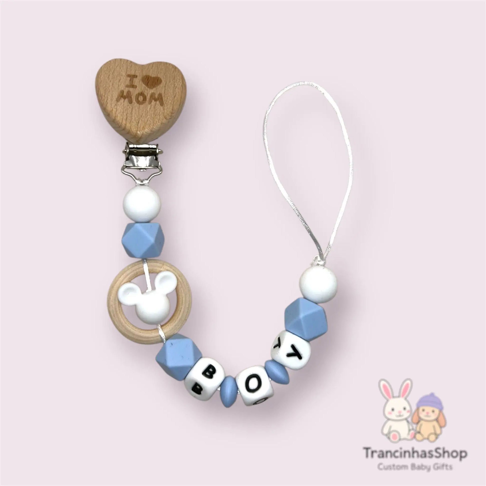 Personalisierte Schnullerkette mit Wunschname, Clip & Farbwahl🩷🩵🤍 TrancinhasShop