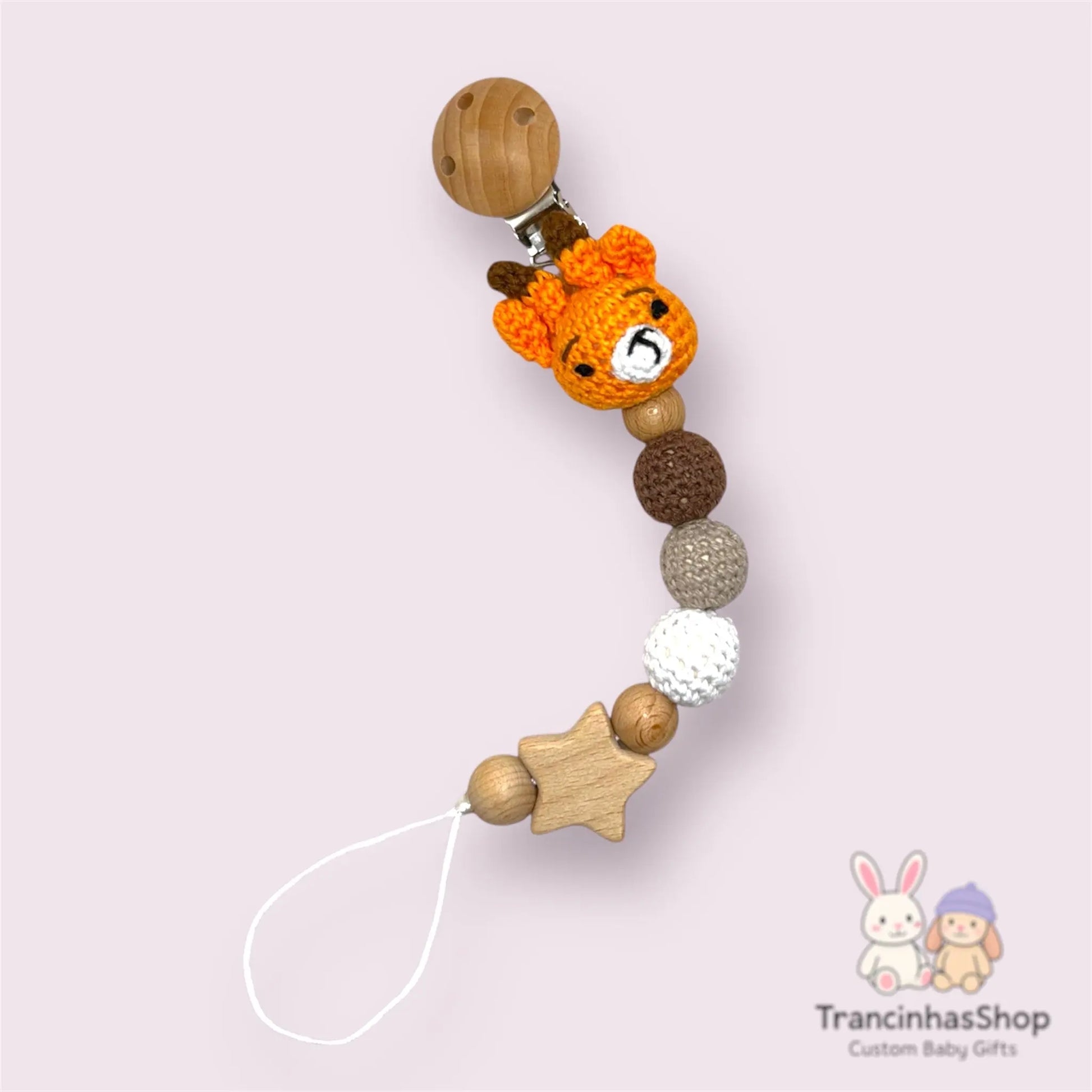 🦒 Schnullerkette „Giraffe“ – Handgemachtes Baby-Accessoire. TrancinhasShop